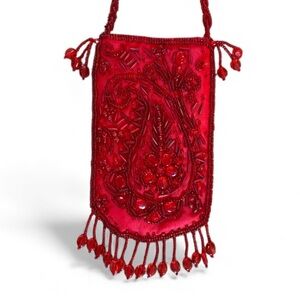Vintage Elegant Red Beaded Crossbody Mini Bag